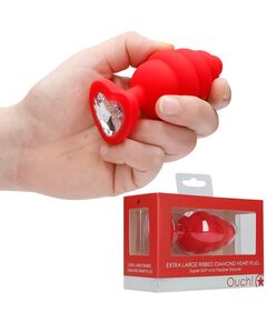 Plug Anal com Cristal Ouch! Extra Large Ribbed Diamond Heart Plug Vermelho