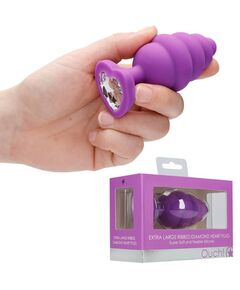 Plug Anal com Cristal Ouch! Extra Large Ribbed Diamond Heart Plug Roxo