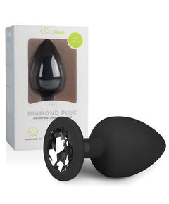 Plug Anal em Silicone com Cristal Transparente EasyToys Grande Preto