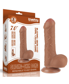 Dildo Sliding Skin Dual Layer Dong 7" Castanho