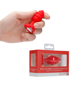 Plug Anal com Cristal Ouch! Regular Ribbed Diamond Heart Plug Vermelho