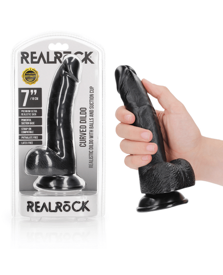 Dildo Curved com Testículos 7"/18 Preto