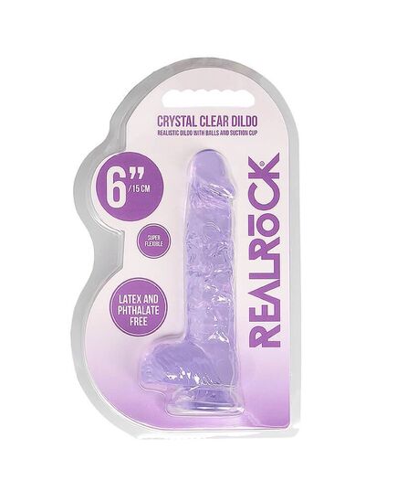 Dildo RealRock Crystal Clear 15 cm Roxo