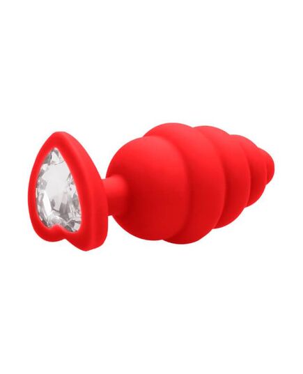 Plug Anal com Cristal Ouch! Extra Large Ribbed Diamond Heart Plug Vermelho