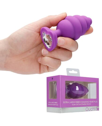 Plug Anal com Cristal Ouch! Extra Large Ribbed Diamond Heart Plug Roxo