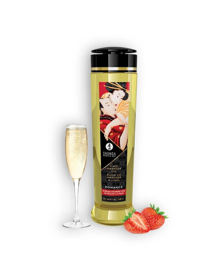 Óleo de Massagem Shunga Romance Morango Champanhe 240ml.