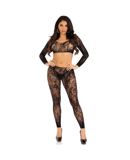 Conjunto Lace Crop Top & Footless Tights - Leg Avenue