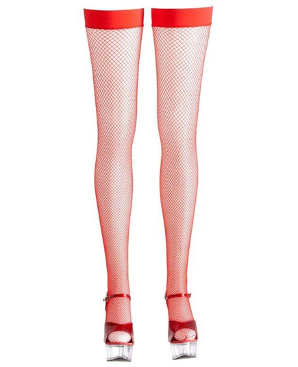 Meias em Rede Com Barra Lisa Hold Ups Cottelli Collection Vermelho